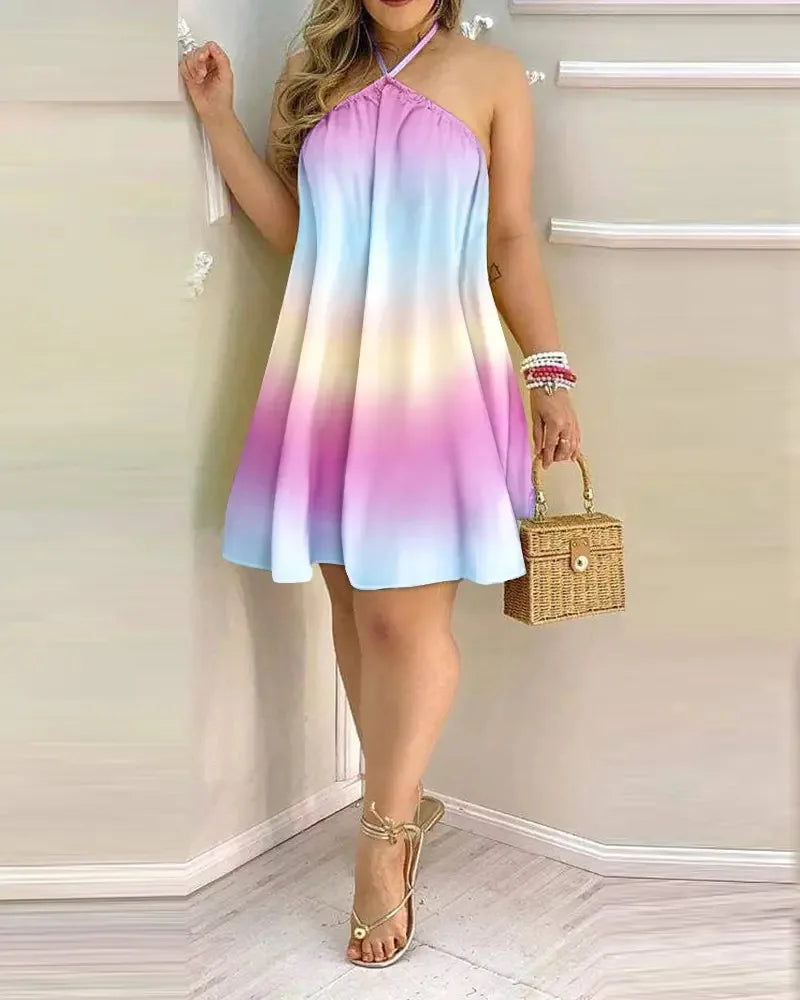 Floral Halter Mini Dress Boho Backless Beach Style