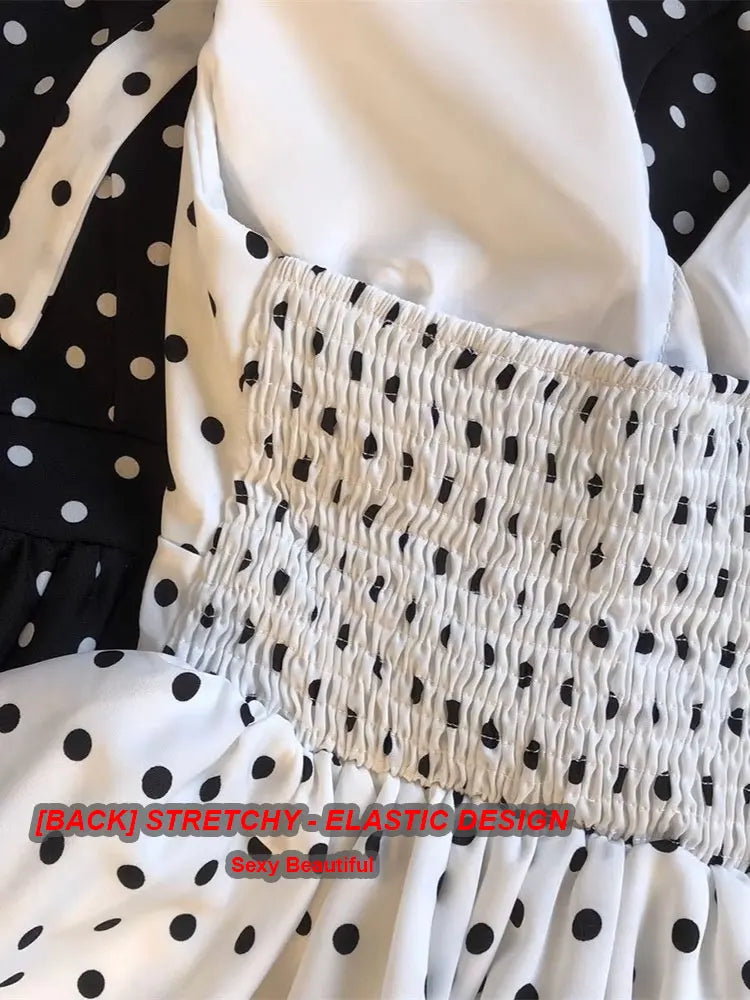 Polka Dot V-Neck Ruffle Babydoll Backless Crop Top